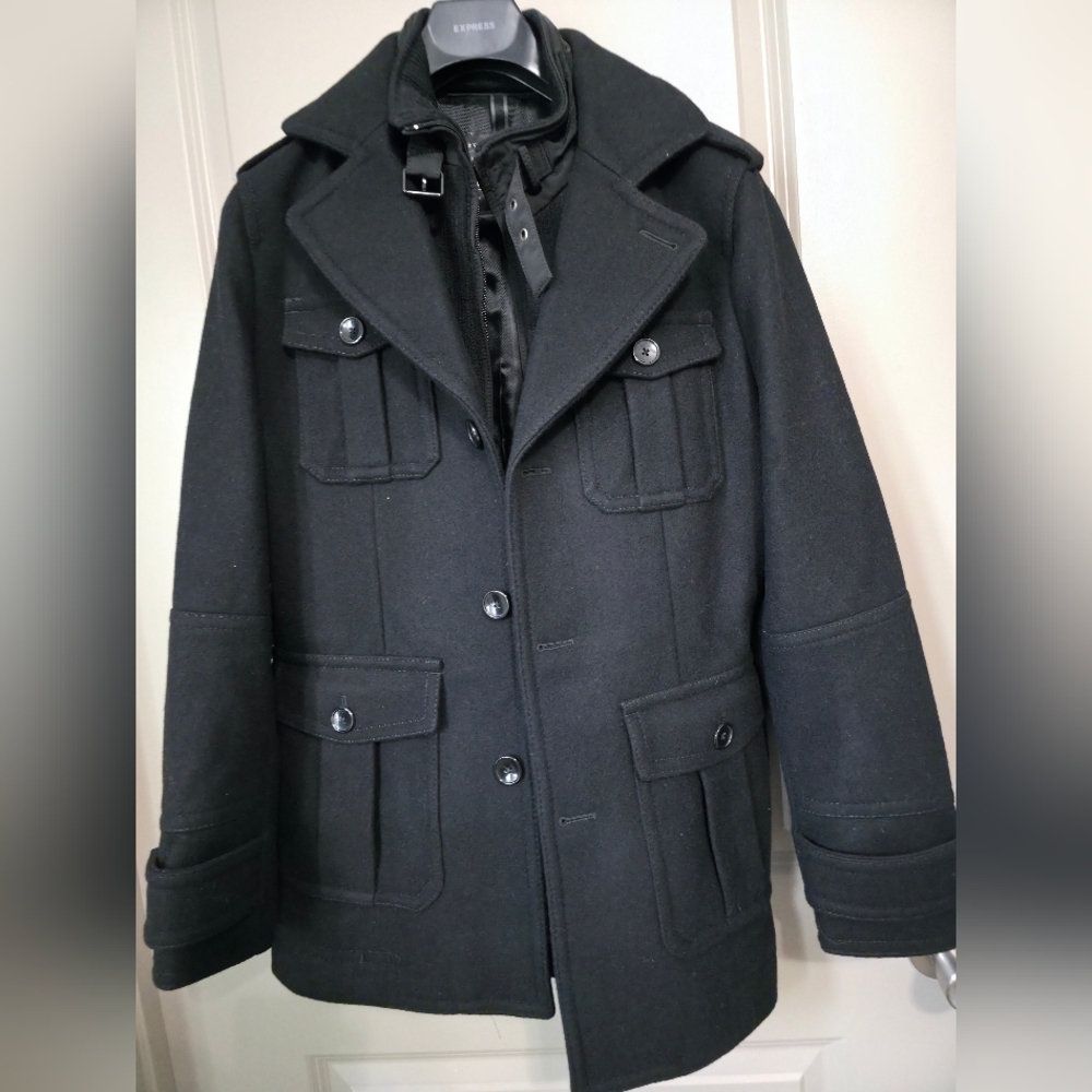 Express Men's Dark Charcoal Peacoat